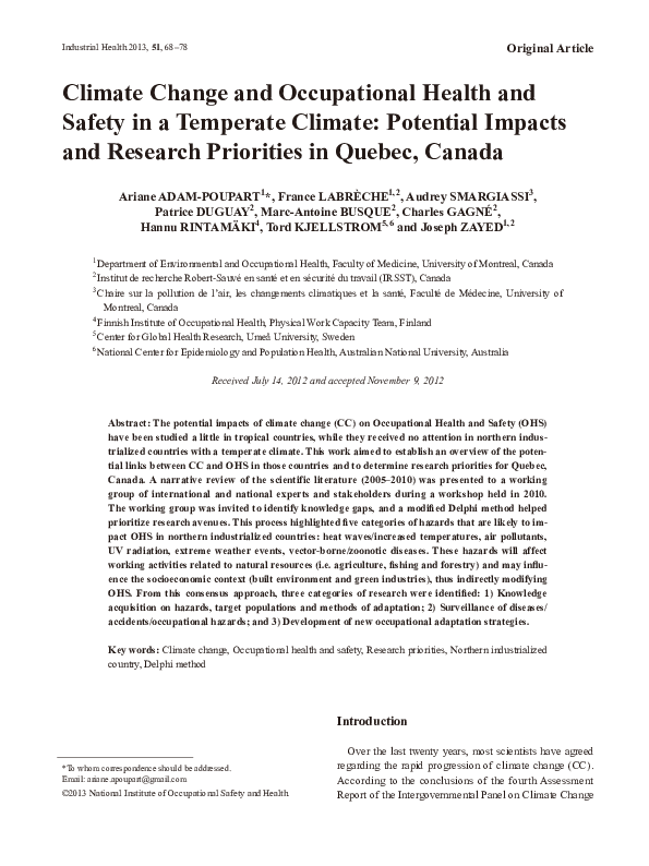 (PDF) Climate Change and Occupational Health and Safety in a Temperate ...