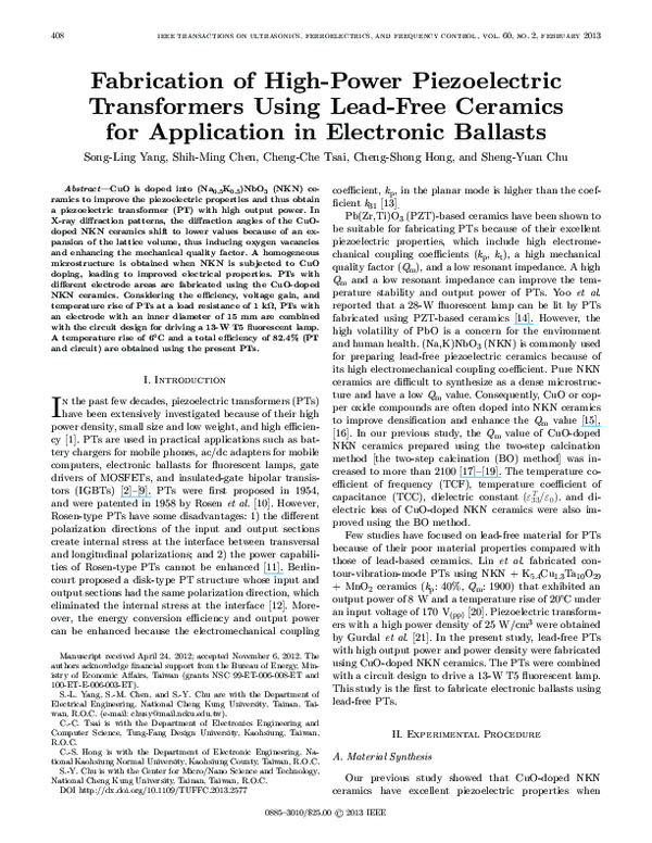 (PDF) Fabrication of high-power piezoelectric transformers using lead ...
