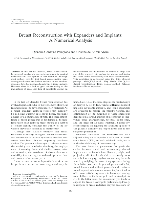 (PDF) Breast Reconstruction with Expanders and Implants: A Numerical ...