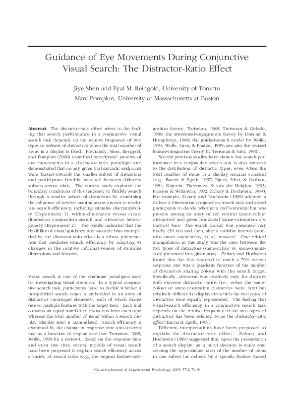 (PDF) Guidance of eye movements during conjunctive visual search: The ...
