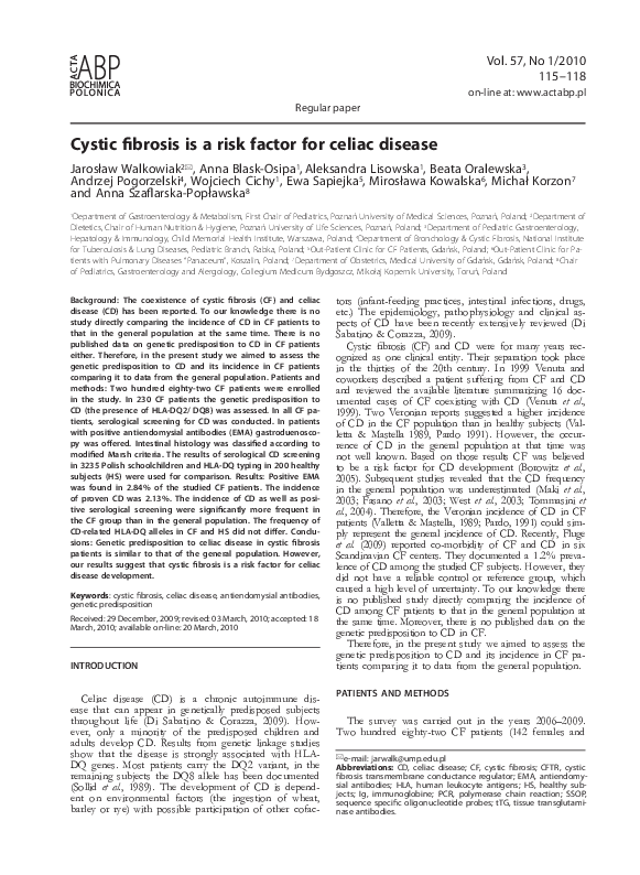 (PDF) Cystic fibrosis is a risk factor for celiac disease