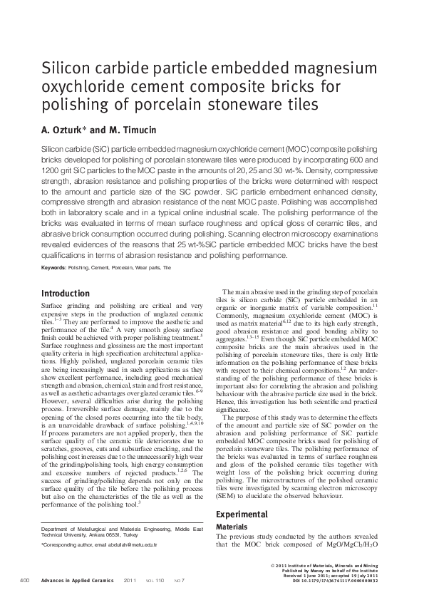 (PDF) Silicon carbide particle embedded magnesium oxychloride cement