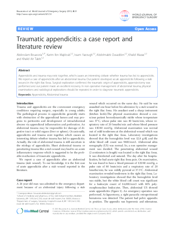 Traumatic appendicitis: a case report and literature review