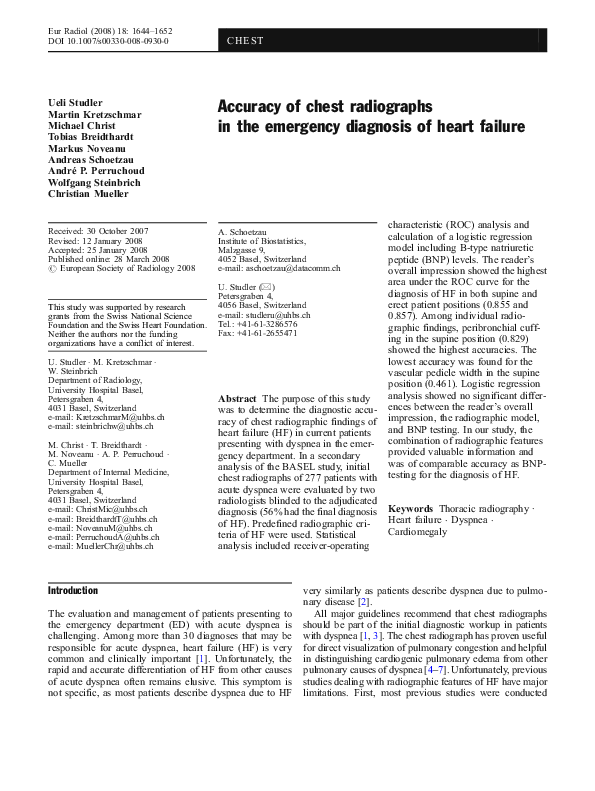 (PDF) Accuracy of chest radiographs in the emergency diagnosis of heart failure Martin