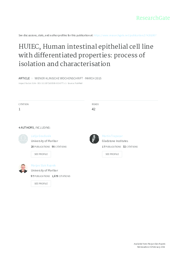 (PDF) HUIEC, Human intestinal epithelial cell line with differentiated ...