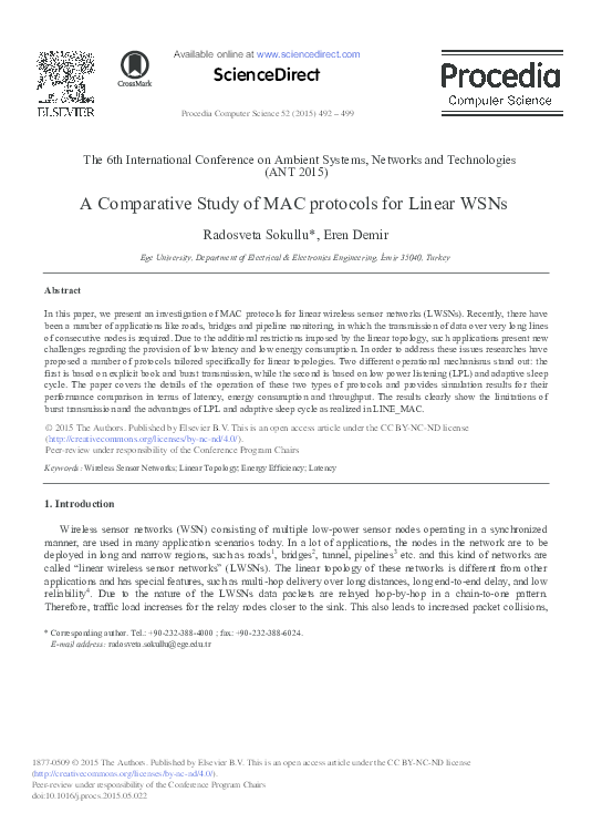 (PDF) A Comparative Study of MAC protocols for Linear WSNs