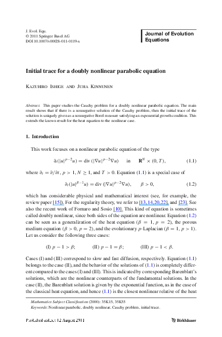 (PDF) Initial trace for a doubly nonlinear parabolic equation