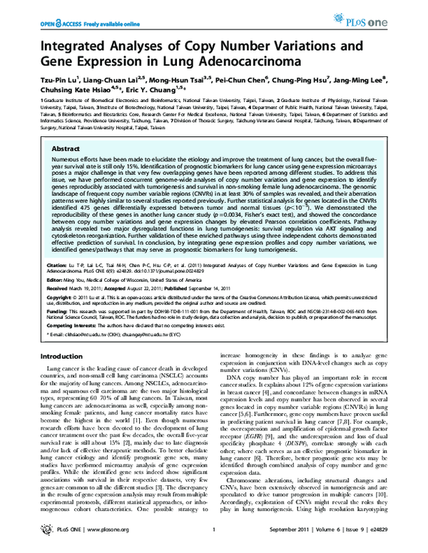 (PDF) Integrated Analyses of Copy Number Variations and Gene Expression ...