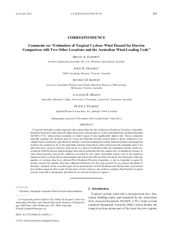 (PDF) Comments on "Estimation of Tropical Cyclone Wind Hazard for ...