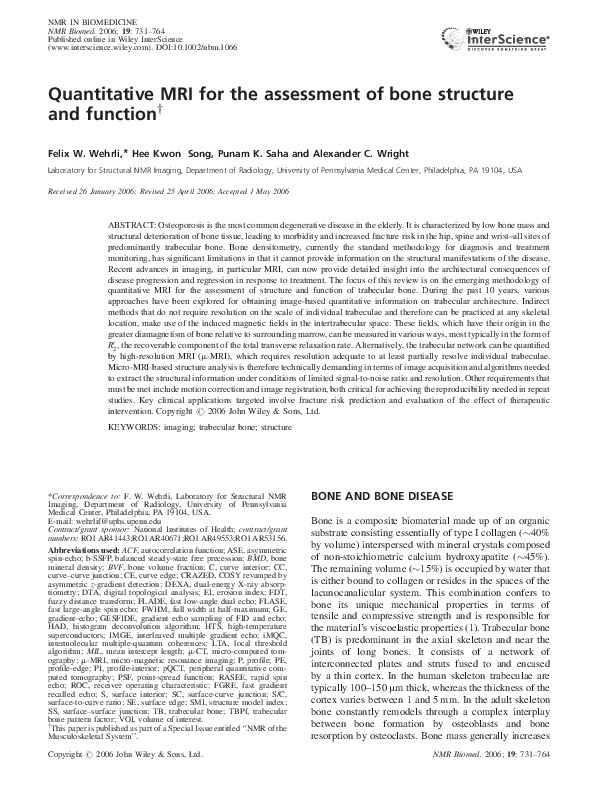(PDF) Quantitative MRI for the assessment of bone structure and function