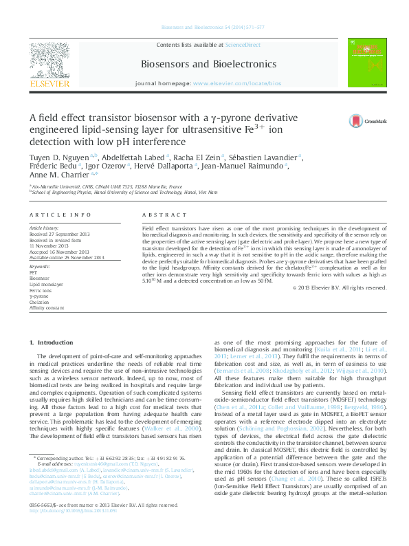 (PDF) A field effect transistor biosensor with a γ-pyrone derivative ...