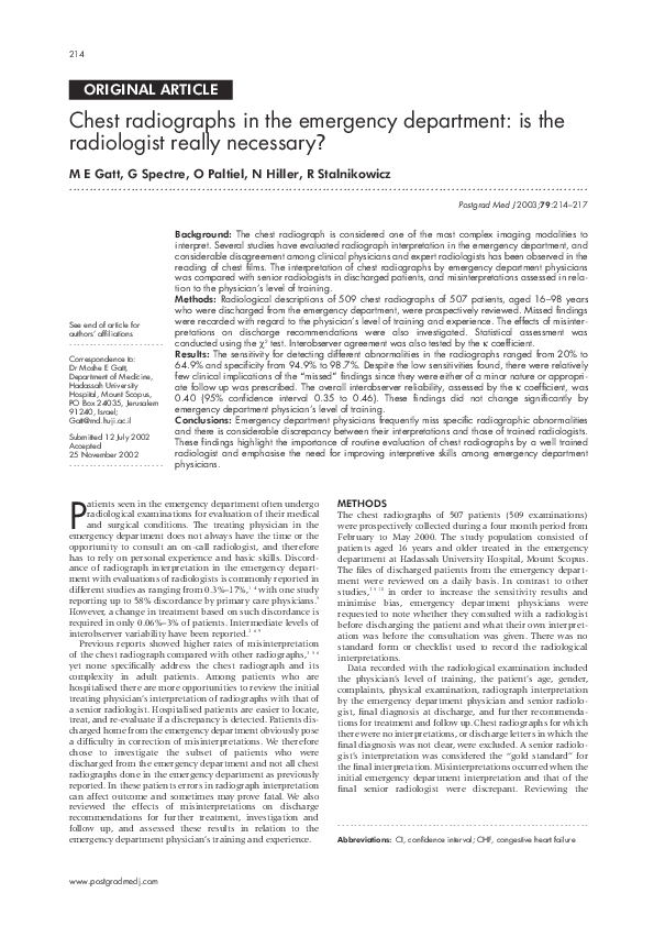 (PDF) Chest radiographs in the emergency department: is the radiologist ...