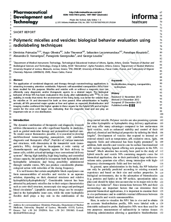 (PDF) Polymeric micelles and vesicles biological behavior evaluation