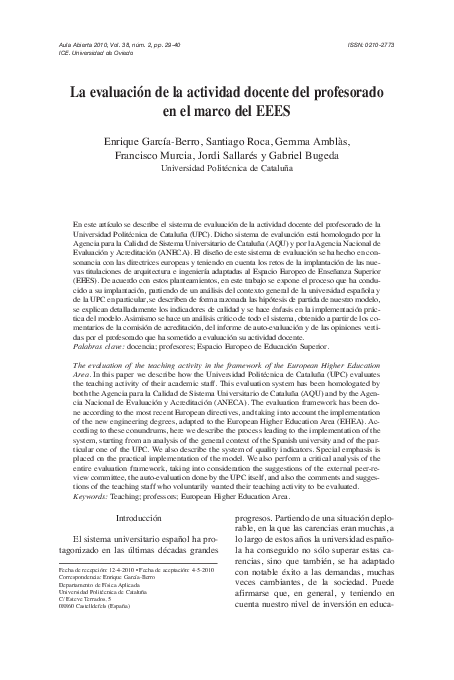 (PDF) La evaluación de la actividad docente del profesorado en el marco ...