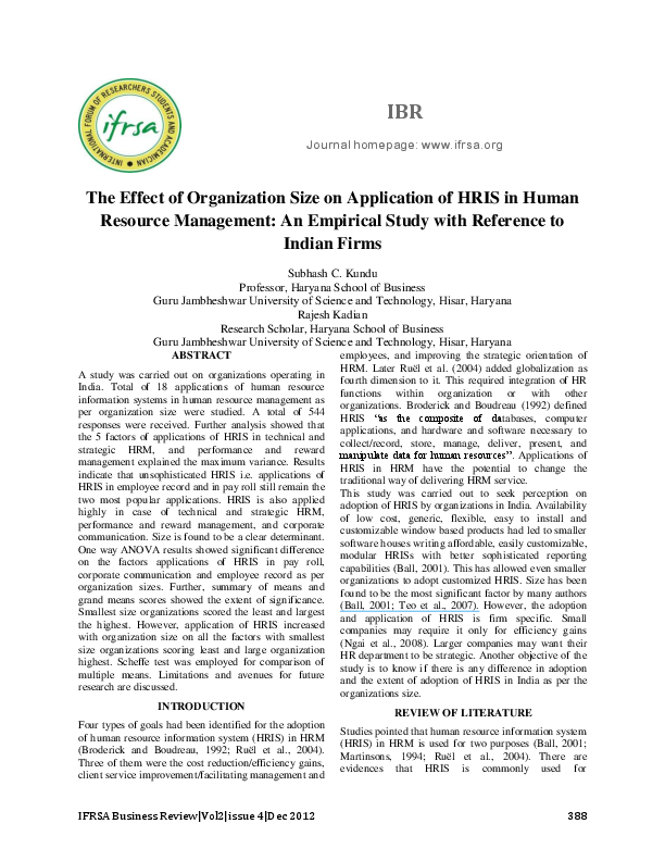 (PDF) The Effect of Organization Size on Application of HRIS in Human ...