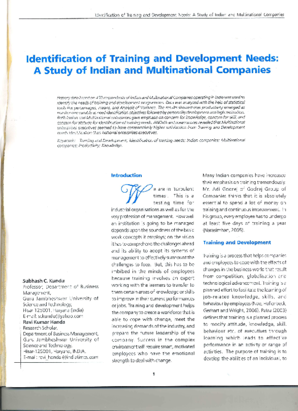 PDF Identification Of Training And Development Needs A Study Of PDF Identification Of Training And Development Needs A Study Of