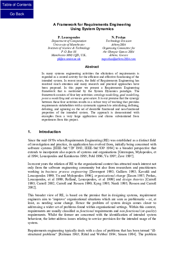 (PDF) A Framework for Requirements Engineering Using System Dynamics