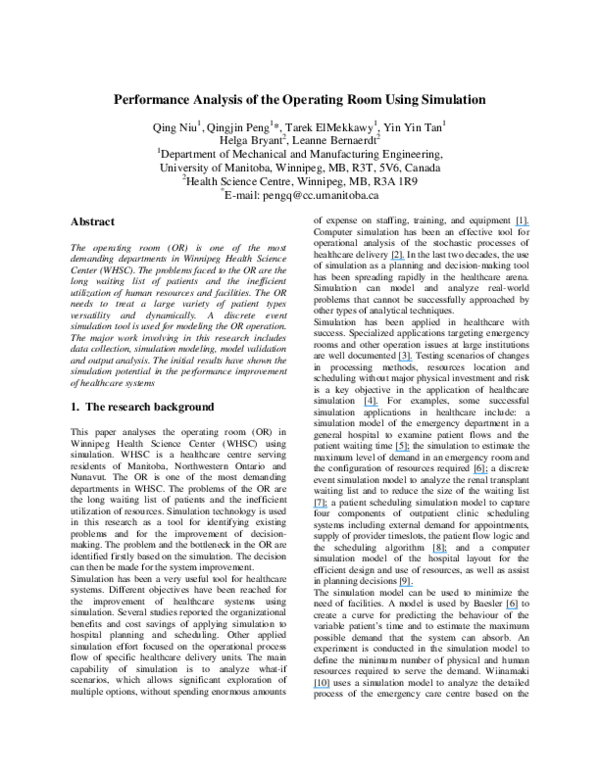 (PDF) Performance Analysis of the Operating Room Using Simulation