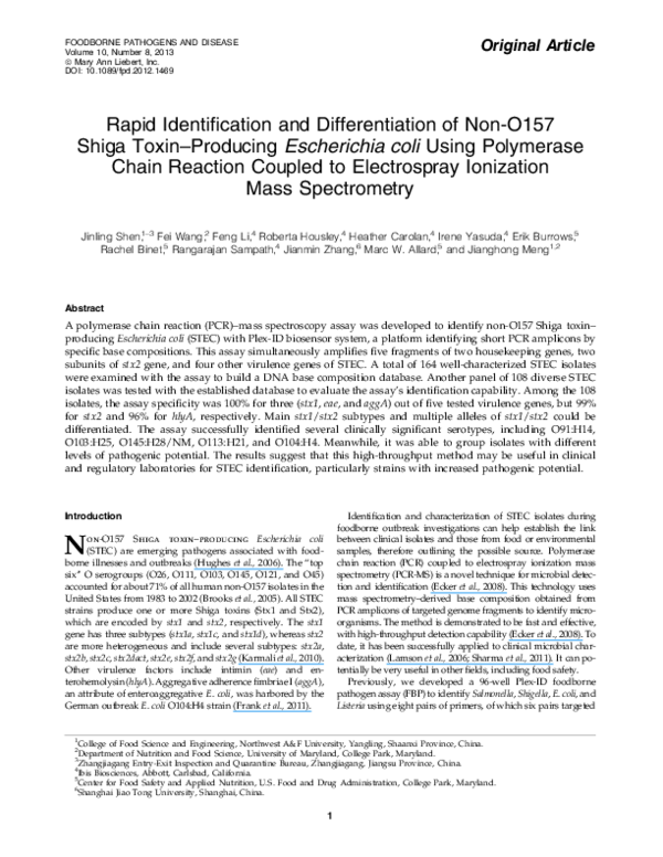 (PDF) Rapid Identification and Differentiation of Non-O157 Shiga Toxin ...