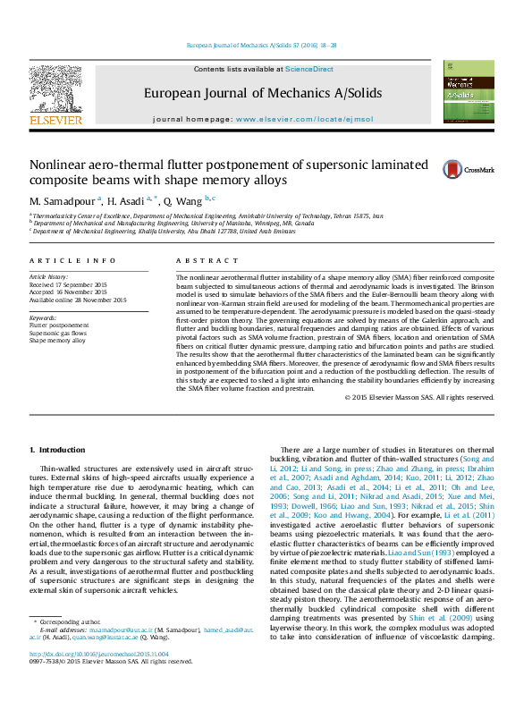 (PDF) Nonlinear aero-thermal flutter postponement of supersonic ...