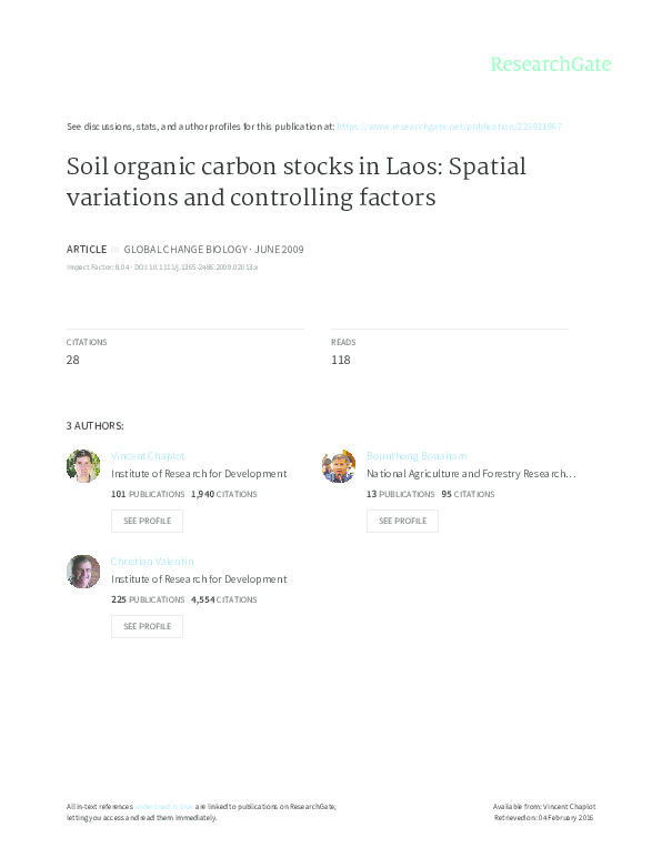 (PDF) Soil organic carbon stocks in Laos: spatial variations and ...