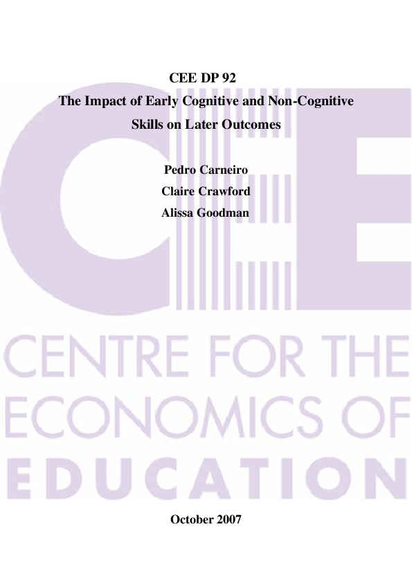 (PDF) The Impact of Early Cognitive and Non-Cognitive Skills on Later ...