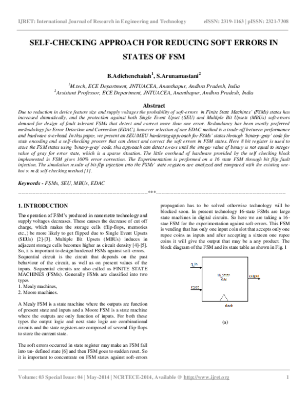 (PDF) SELF-CHECKING APPROACH FOR REDUCING SOFT ERRORS IN STATES OF FSM