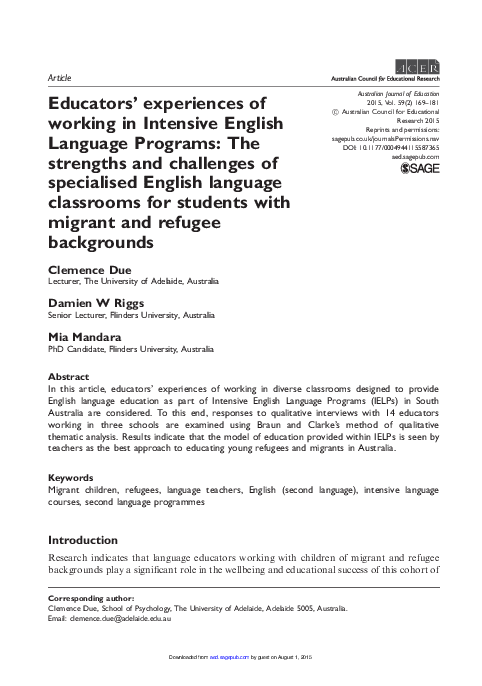 (PDF) Educators' experiences of working in Intensive English Language ...
