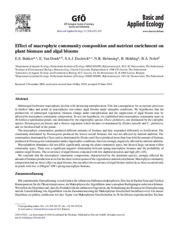 (PDF) Effect of macrophyte community composition and nutrient ...