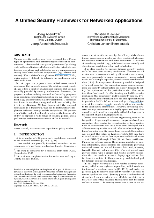 (PDF) A unified security framework for networked applications