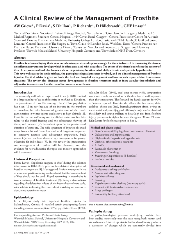 (PDF) A Clinical Review of the Management of Frostbite