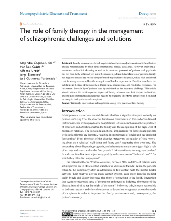 (PDF) The role of family therapy in the management of schizophrenia ...