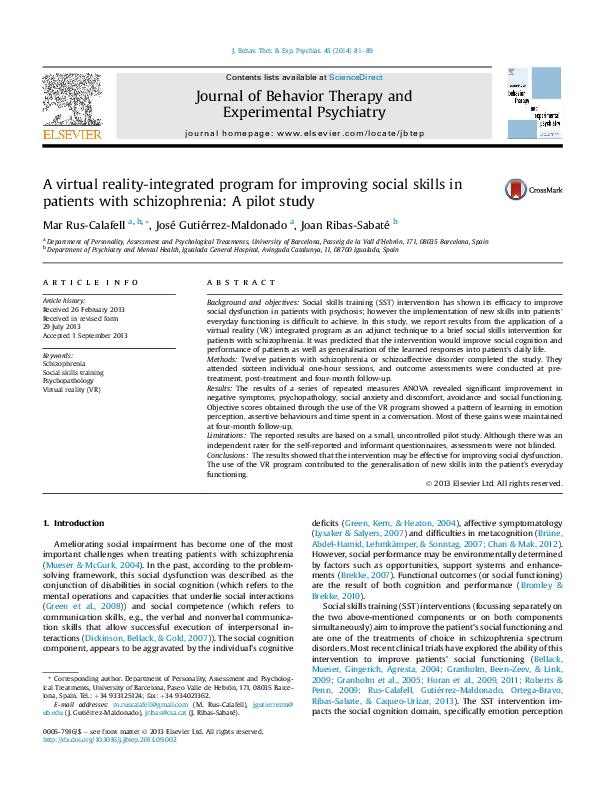 (PDF) A virtual reality-integrated program for improving social skills ...