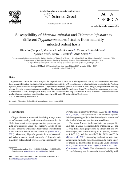 (PDF) Susceptibility of Mepraia spinolai and Triatoma infestans to