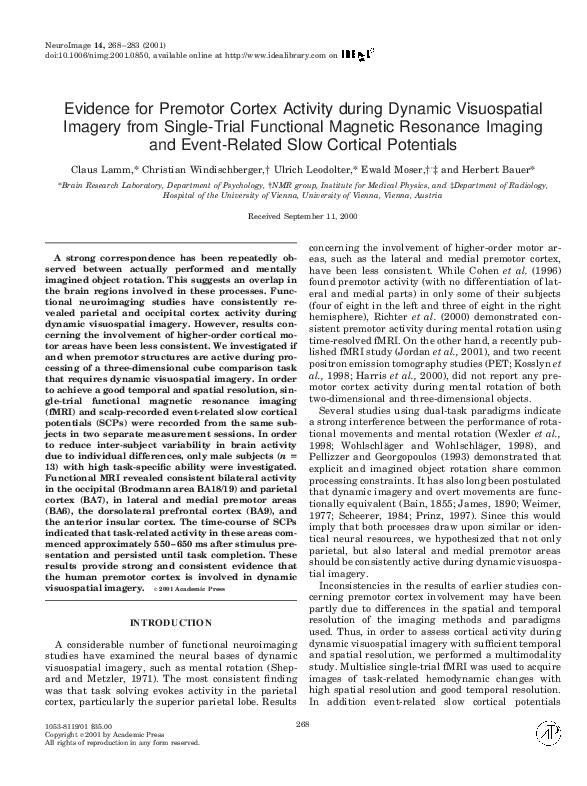 (PDF) Evidence for Premotor Cortex Activity during Dynamic Visuospatial ...