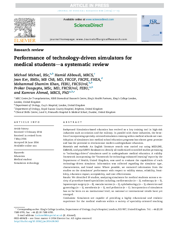 (PDF) Performance of technology-driven simulators for medical students ...