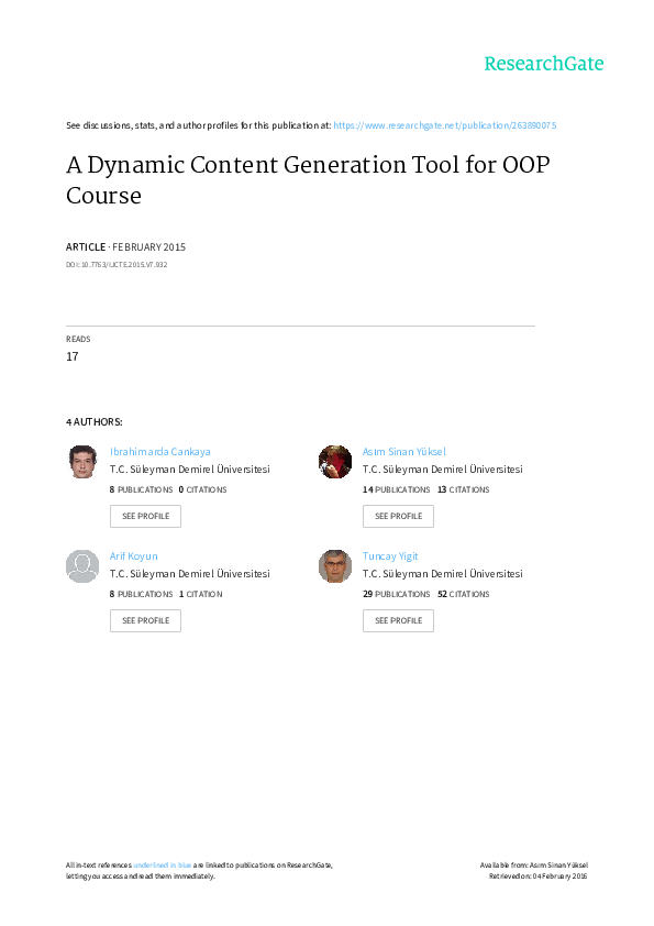 (PDF) A Dynamic Content Generation Tool for OOP Course