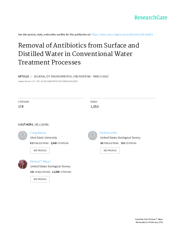 (PDF) Removal of Antibiotics from Surface and Distilled Water in