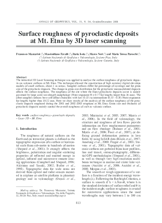 (PDF) Surface roughness of pyroclastic deposits at Mt. Etna by 3D laser