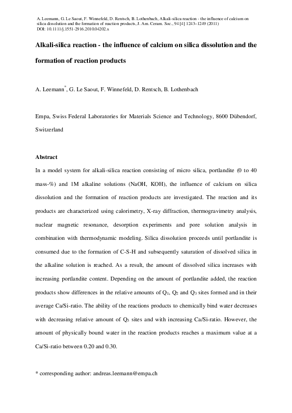 (PDF) Alkali-Silica Reaction: the Influence of Calcium on Silica ...