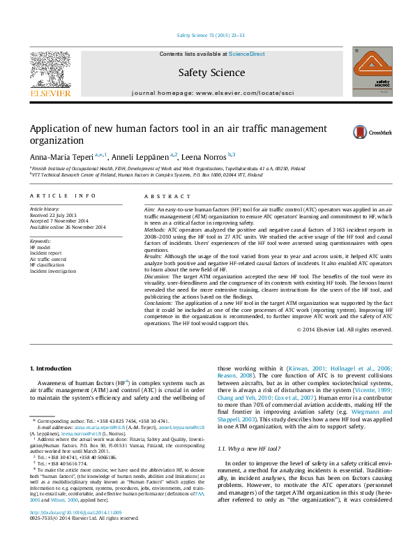 (PDF) Application of new human factors tool in an air traffic ...