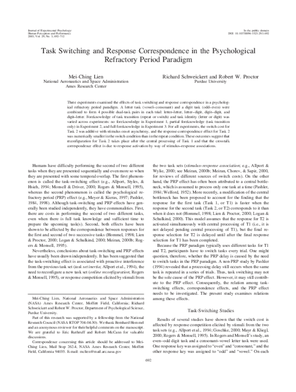 (PDF) Task Switching and Response Correspondence in the Psychological ...