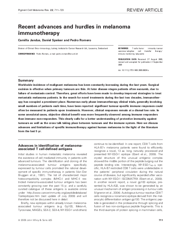 (PDF) Recent advances and hurdles in melanoma immunotherapy