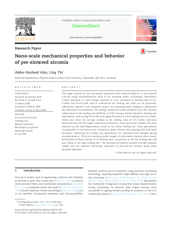 (PDF) Nanoscale mechanical properties and behavior of presintered