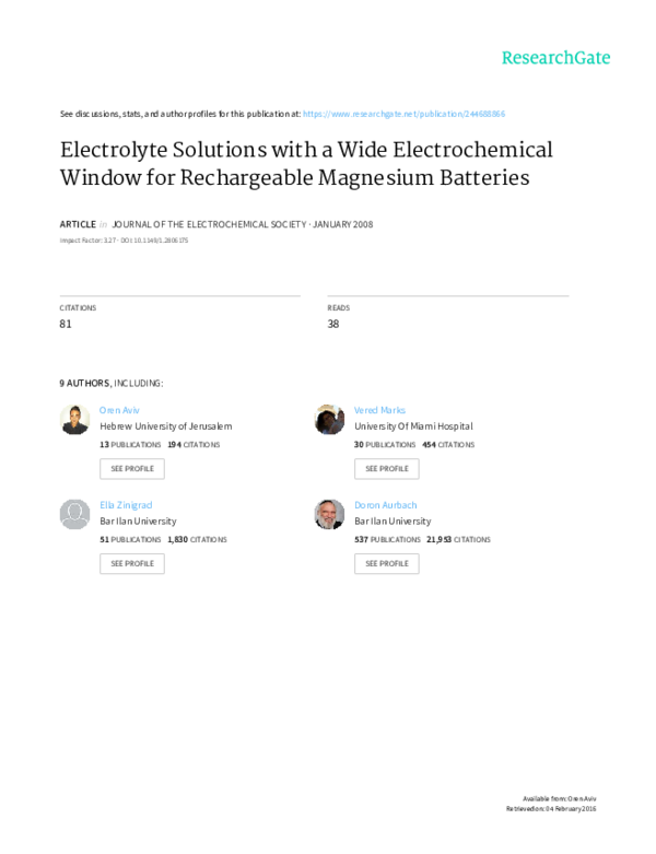 (PDF) Electrolyte Solutions with a Wide Electrochemical Window for
