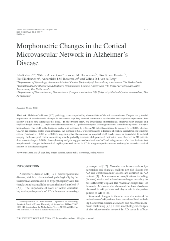 (PDF) Morphometric Changes in the Cortical Microvascular Network in ...