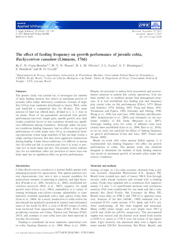 (PDF) The effect of feeding frequency on growth performance of juvenile ...