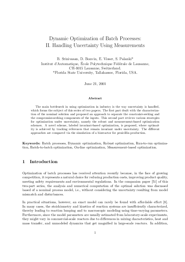 (PDF) A Tutorial on the Optimization of Batch Processes: II. Handling ...