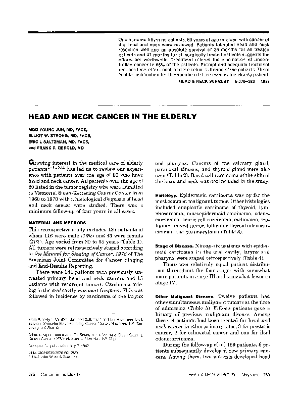 (PDF) Head and Neck Cancer in the Elderly