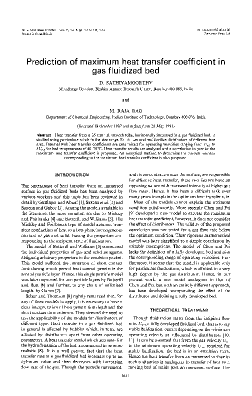 (PDF) Prediction of maximum heat transfer coefficient in gas fluidized